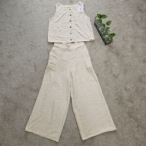 NWT Women's Summer 2 Piece Outfits Sleeveless Crop Top Capri Wide Leg Pants